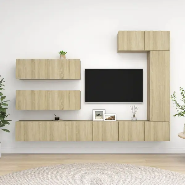 Gossi set de dulapuri tv, 7 piese, stejar sonoma, lemn prelucrat