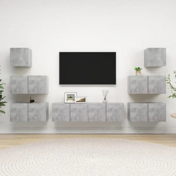 Gossi set de dulapuri tv, 8 piese, gri beton, lemn prelucrat