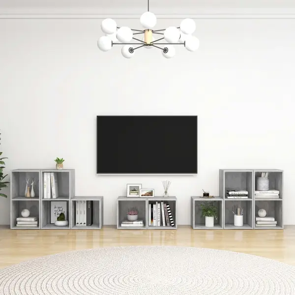 Gossi set de dulapuri tv, 8 piese, gri beton, lemn prelucrat
