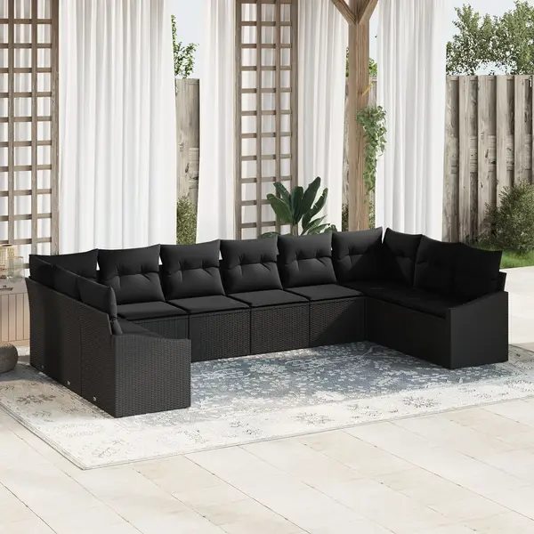 Gossi set de gradina cu 10 piese cu perne negru poly rattan