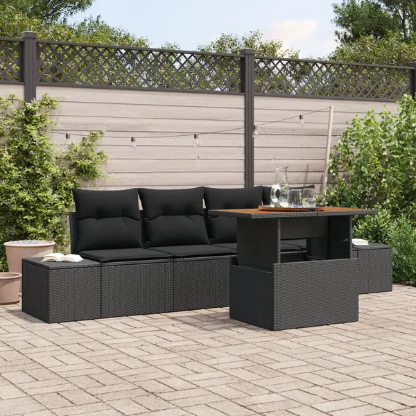 Gossi set de gradina din 5 piese cu perne negru ratan poli acacia