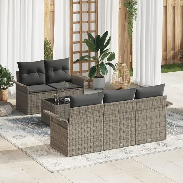 Gossi set de gradina format din 6 piese cu perne gri din poliratan
