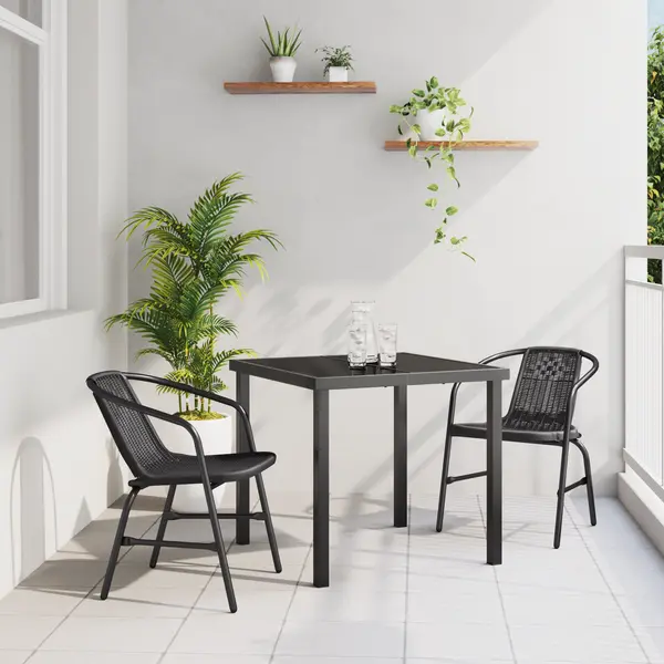 Gossi set de masa de gradina 3 piese ratan plastic negru
