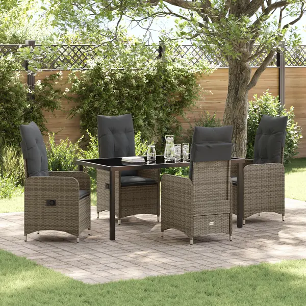 Gossi set de masa de gradina cu 5 piese cu perne gri rattan pe