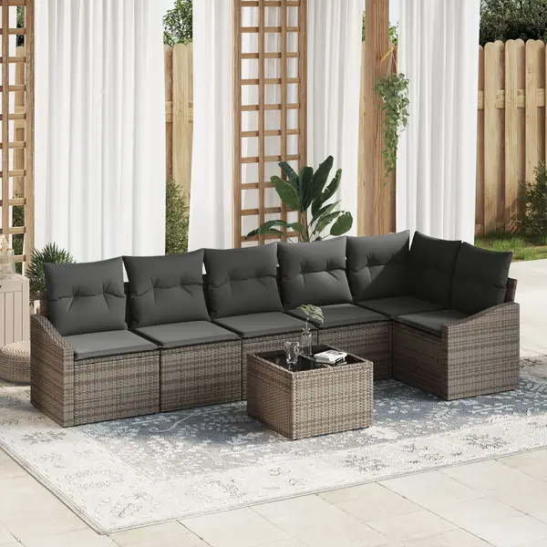 Gossi set de masa de gradina cu 6 piese si perna neagra din poliratan