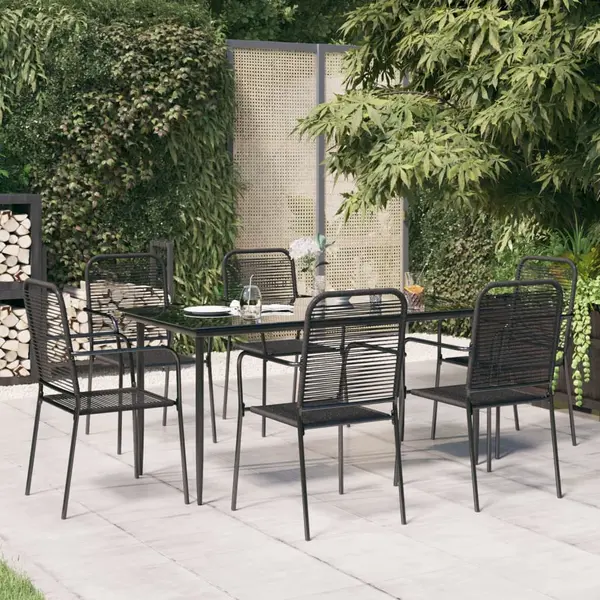 Gossi set de masa gradina, 7 piese, franghie neagra din bumbac & otel