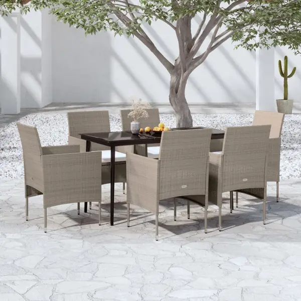 Gossi set de masa pentru gradina, 5 piese, cu perne, bej si negru