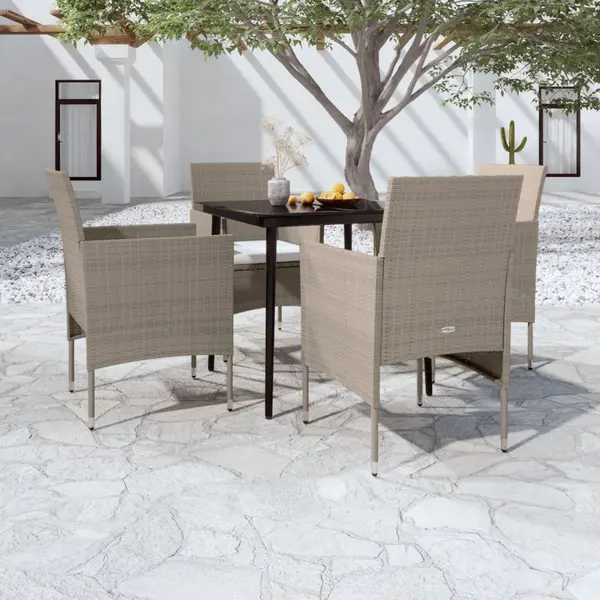 Gossi set de masa pentru gradina, 5 piese, cu perne, bej si negru