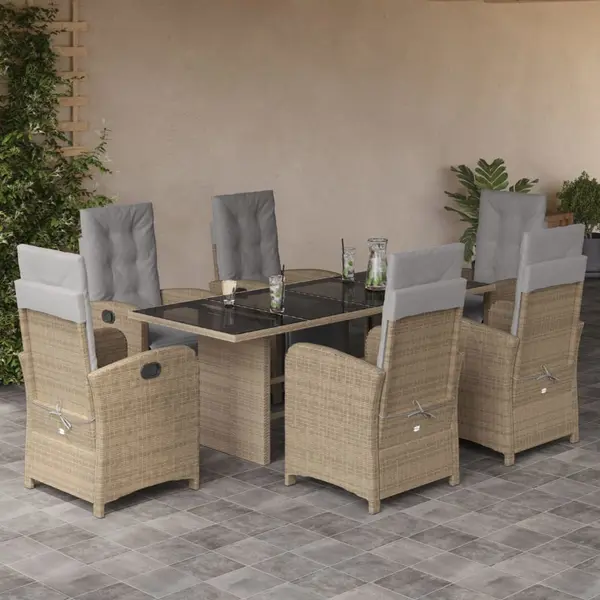 Gossi set de masa pentru gradina, 7 piese, cu perne, bej, poliratan