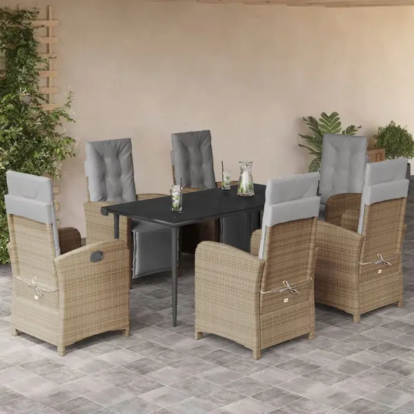 Gossi set de masa pentru gradina, 7 piese, cu perne, bej, poliratan