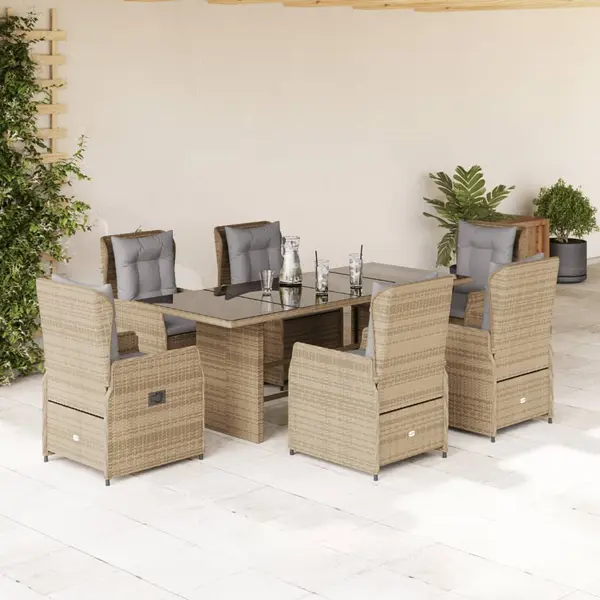 Gossi set de masa pentru gradina, 7 piese, cu perne, bej, poliratan