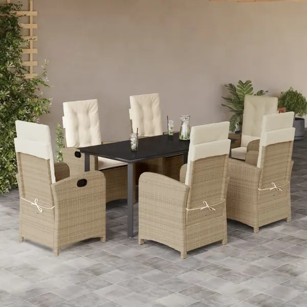 Gossi set de masa pentru gradina, 7 piese, cu perne, bej, poliratan