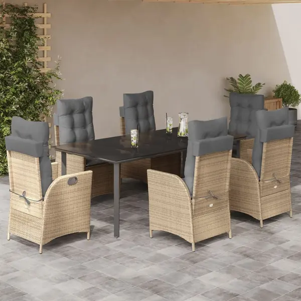 Gossi set de masa pentru gradina, 7 piese, cu perne, bej, poliratan
