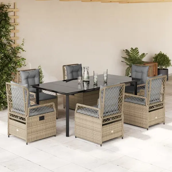 Gossi set de masa pentru gradina, 7 piese, cu perne, bej, poliratan