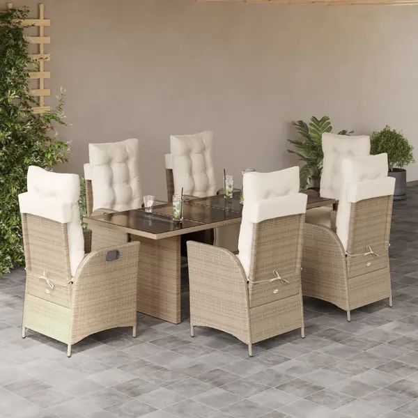 Gossi set de masa pentru gradina, 7 piese, cu perne, bej, poliratan