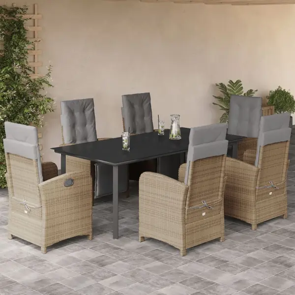 Gossi set de masa pentru gradina, 7 piese, cu perne, bej, poliratan