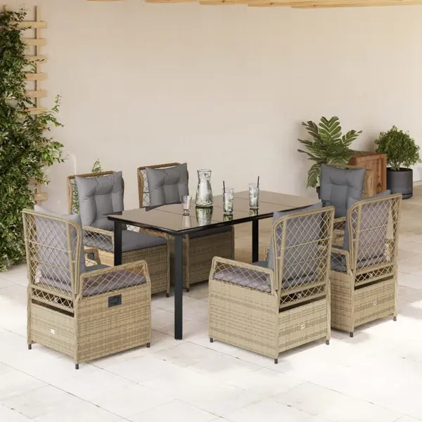 Gossi set de masa pentru gradina, 7 piese, cu perne, bej, poliratan