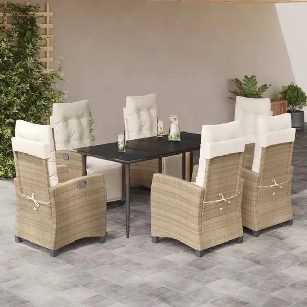 Gossi set de masa pentru gradina, 7 piese, cu perne, bej, poliratan