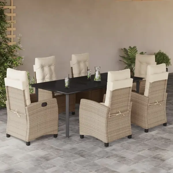Gossi set de masa pentru gradina, 7 piese, cu perne, bej, poliratan