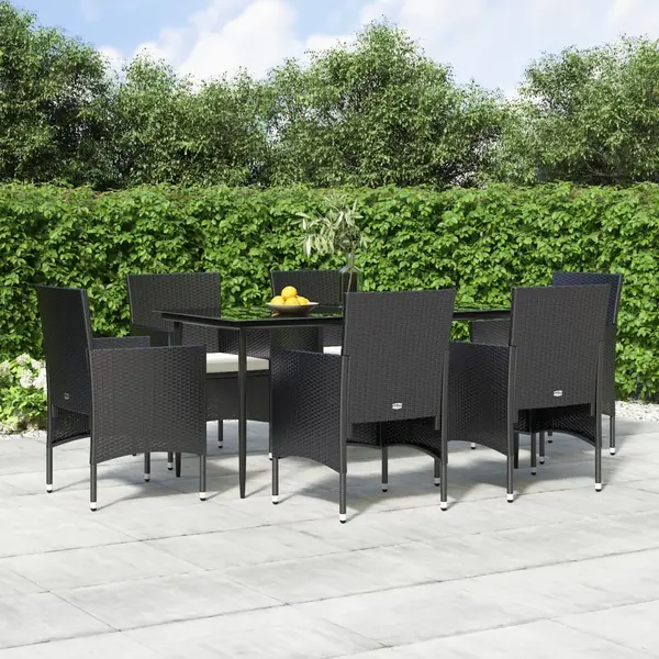 Gossi set de masa pentru gradina, 7 piese, cu perne, negru
