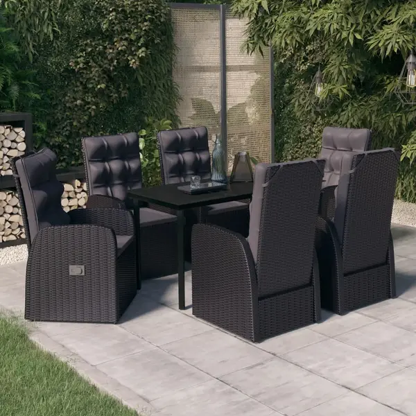 Gossi set de masa pentru gradina, 7 piese, cu perne, negru