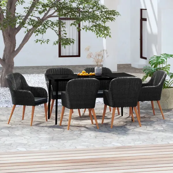 Gossi set de masa pentru gradina, 7 piese, cu perne, negru