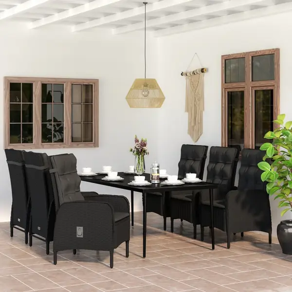 Gossi set de masa pentru gradina, 7 piese, cu perne, negru