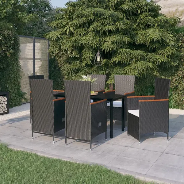 Gossi set de masa pentru gradina, 7 piese, cu perne, negru