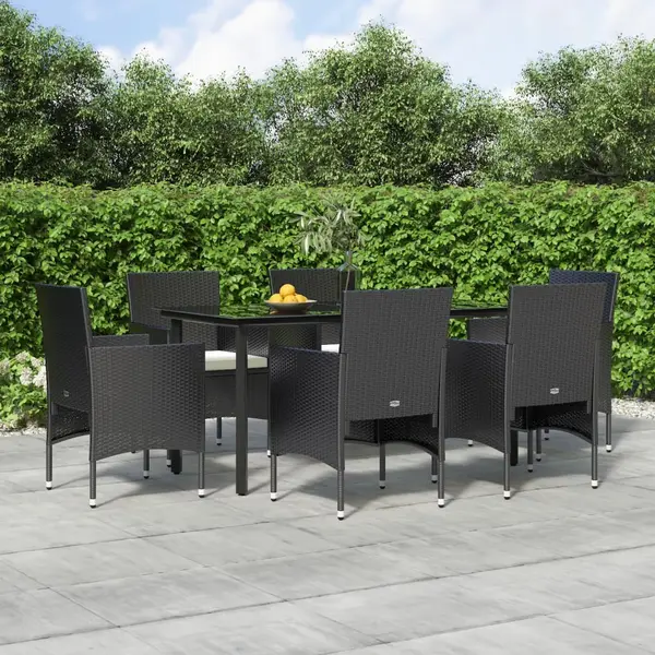 Gossi set de masa pentru gradina, 7 piese, cu perne, negru