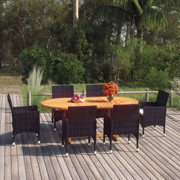 Gossi set de masa pentru gradina, 7 piese, negru, poliratan