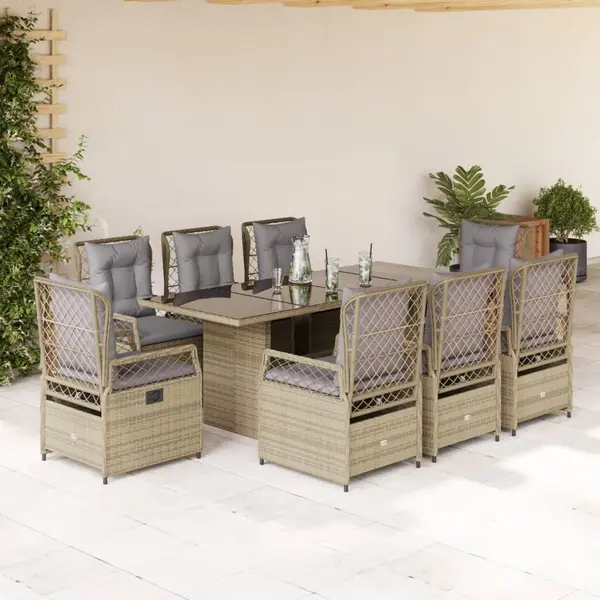 Gossi set de masa pentru gradina, 9 piese, cu perne, bej, poliratan