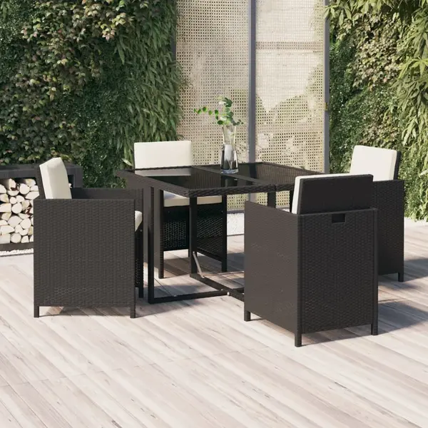 Gossi set de masa pentru gradina cu perne, 5 piese, negru, poliratan