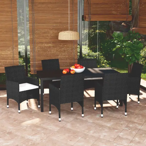 Gossi set de masa pentru gradina cu perne, 7 piese, negru, poliratan