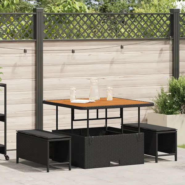 Gossi set de masa pentru gradina cu perne negru poliratan acacia