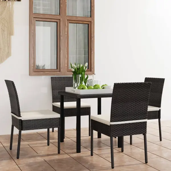 Gossi set de masa si scaune de exterior, 5 piese, negru, poliratan