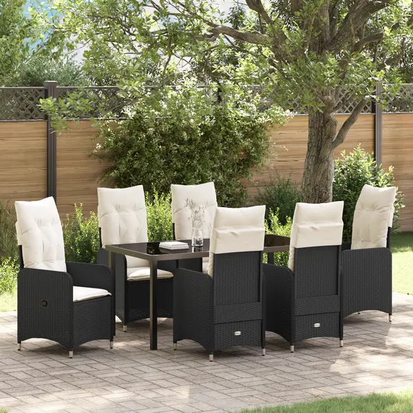 Gossi set de mobila pentru gradina cu 7 piese cu perne negru poliratan
