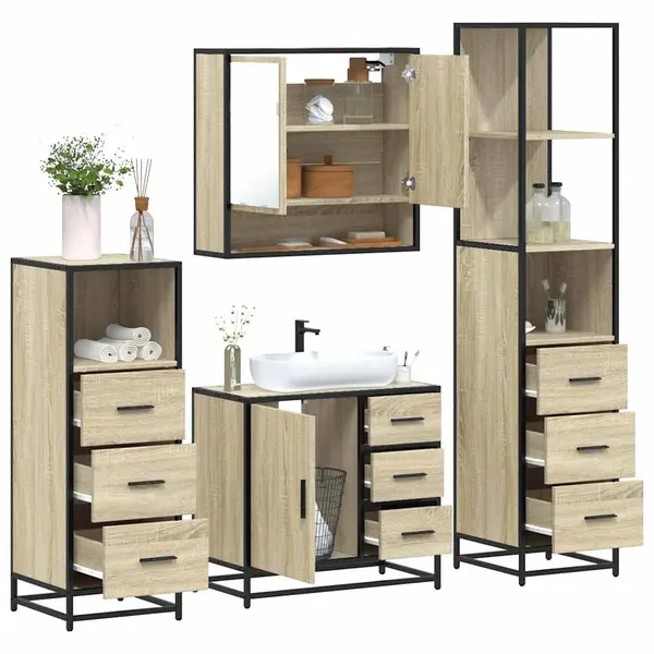 Gossi set de mobilier de baie din 4 piese din lemn de stejar sonoma