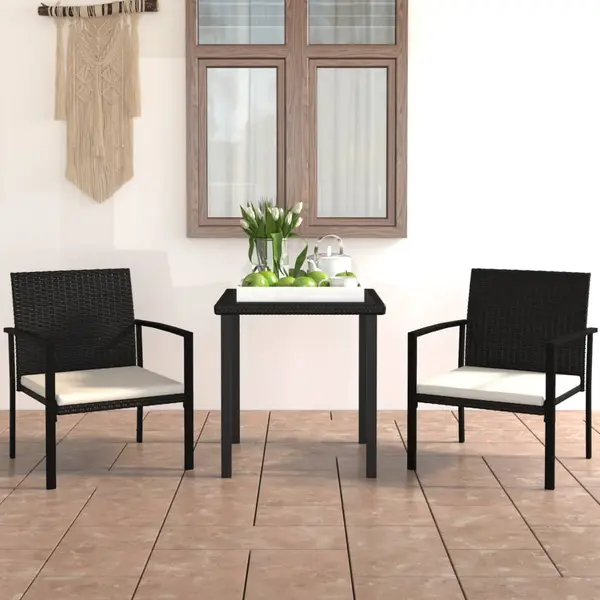 Gossi set de mobilier de gradina, 3 piese, negru, poliratan