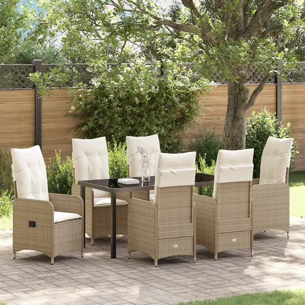 Gossi set de mobilier de gradina de 7 piese cu pernite bej poliratan