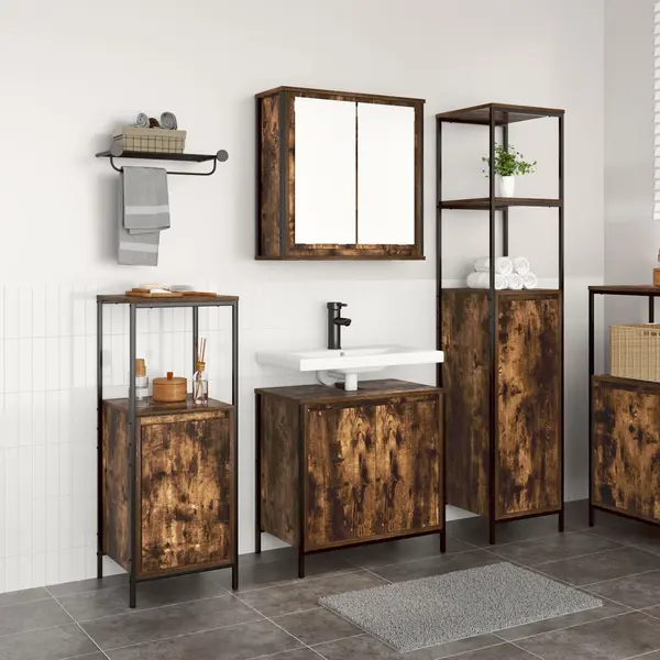 Gossi set de mobilier pentru baie 3 piese din stejar fumuriu - lemn prelucrat