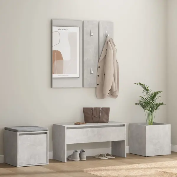 Gossi set de mobilier pentru hol, gri beton, lemn prelucrat
