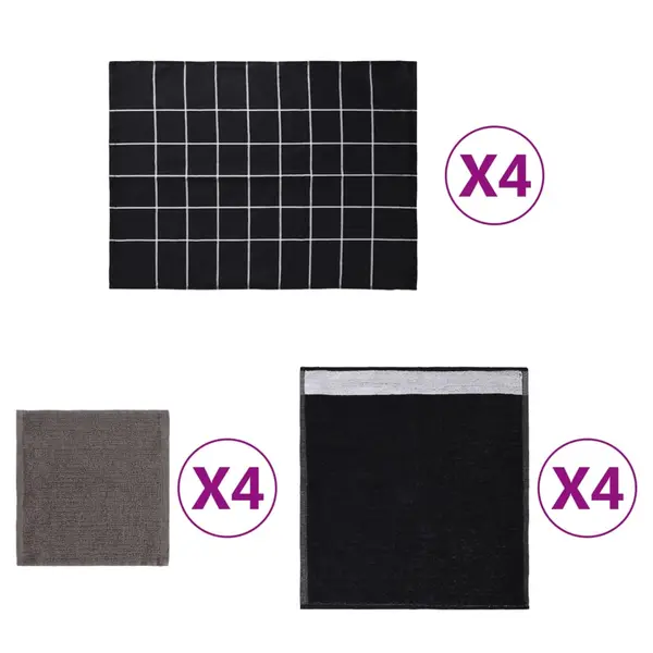 Gossi set de prosoape, 12 buc., negru, bumbac