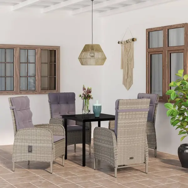 Gossi set de servit masa pentru gradina, 5 piese, gri si negru