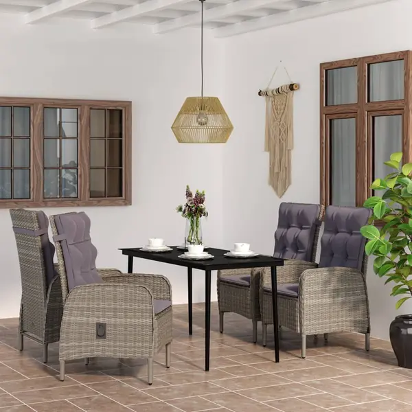 Gossi set de servit masa pentru gradina, 5 piese, gri si negru