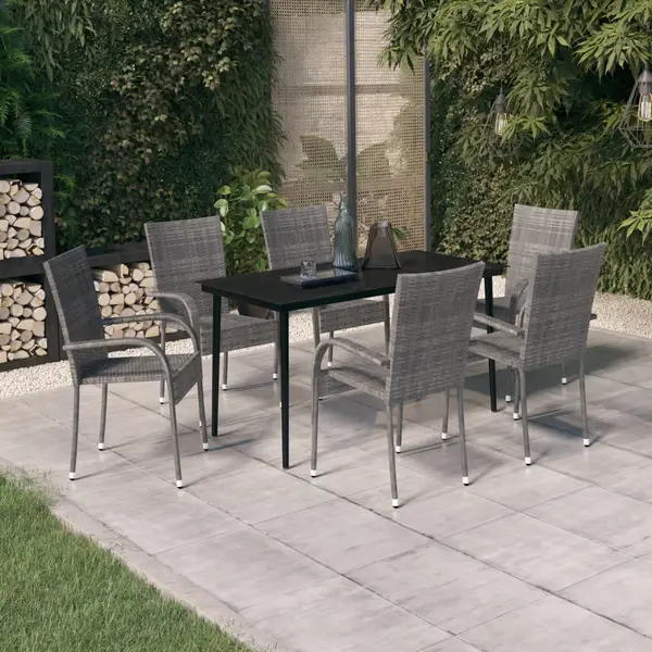 Gossi set de servit masa pentru gradina, 7 piese, gri si negru