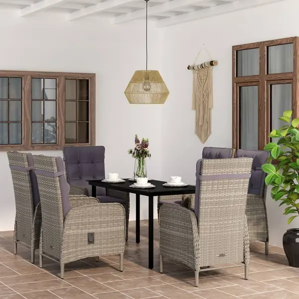 Gossi set de servit masa pentru gradina, 7 piese, gri si negru