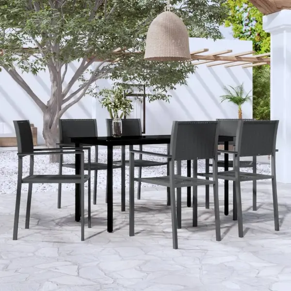 Gossi set de servit masa pentru gradina, 7 piese, negru