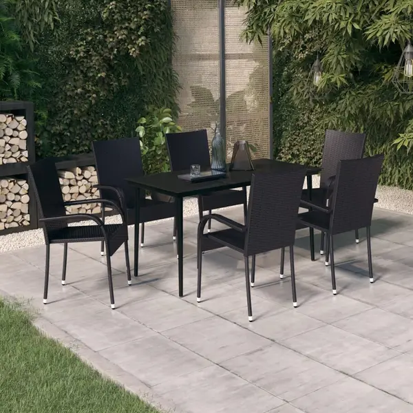 Gossi set de servit masa pentru gradina, 7 piese, negru