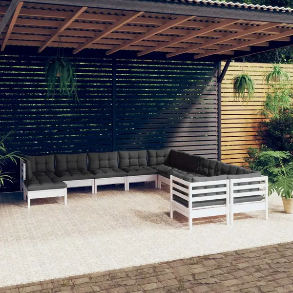 Gossi set de sezlonguri de gradina cu perne 11 piese alb lemn de pin
