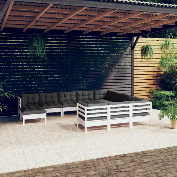 Gossi set de sezlonguri de gradina cu perne 11 piese alb lemn de pin